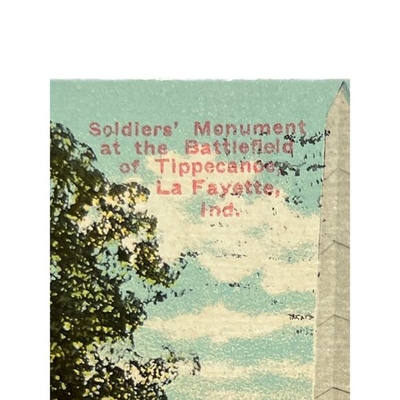 Atq 1911 Ephemera Lithograph Postcard Soldier’s Monument Battle Of Tippecanoe IN - Picture 3 of 7